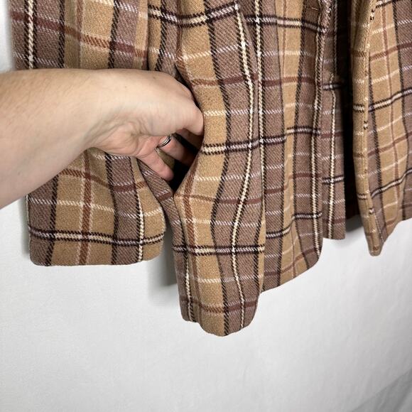 Fornia Shacket Blazer Jacket plaid one button neutral tan brown casual Small - Picture 3 of 6